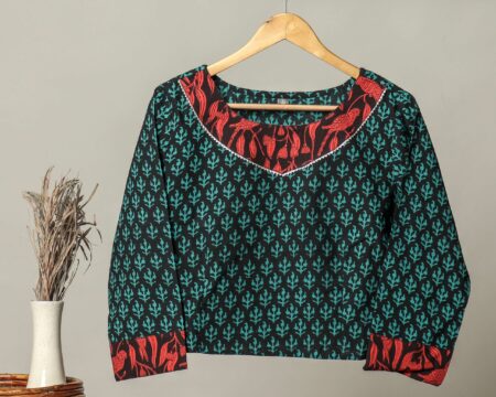 Handmade Block Print Cotton for Women ? Ethnic Floral Printed Top with Long Sleeves