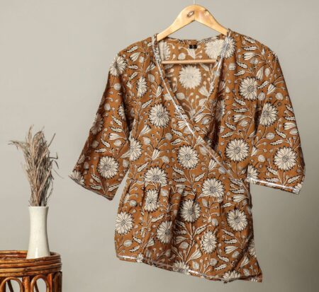 Handmade Block Print Cotton for Women ? Ethnic Floral Printed Top with Long Sleeves